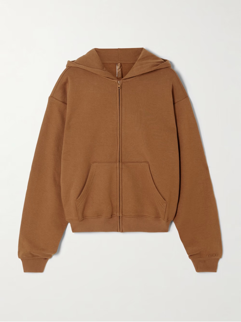Skims Cotton Fleece Zip Up Hoodie In Bison